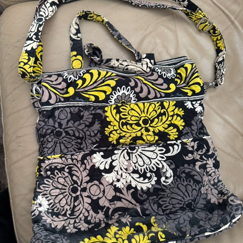 Vera Bradley Floral Shoulder Bag - Black, Yellow, White